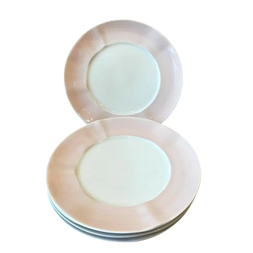 Neiman Marcus Hand Painted Porcelain Salad Plates 9in Pink Brushstroke Set of 4